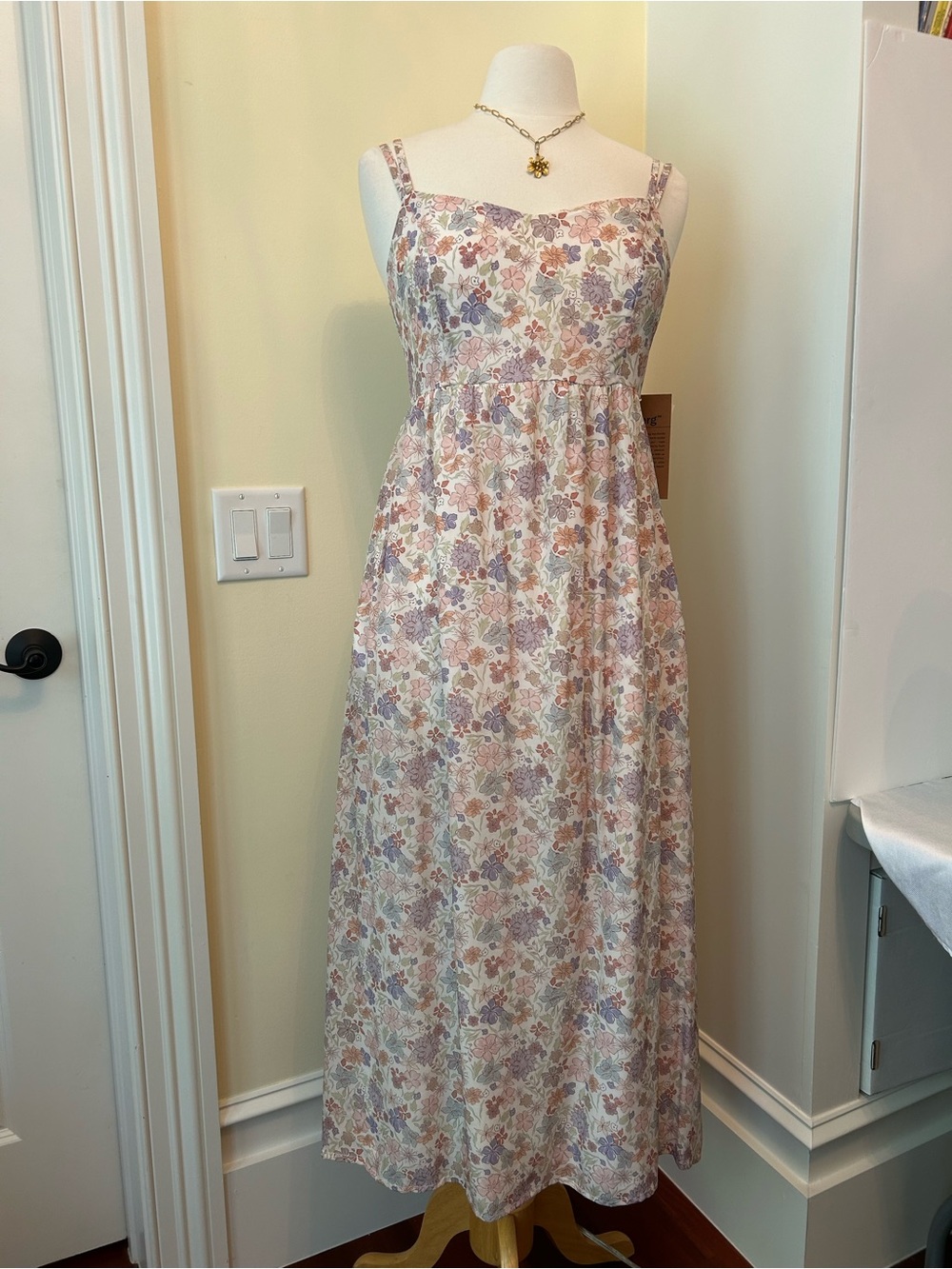 Reistor Balletcore Strappy Gathered Floral Midi Dress in Remixed Wildflowers